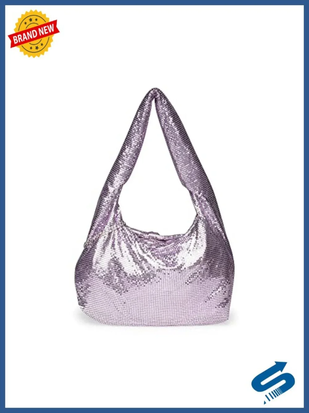 Chainmail Hobo Purse with Logo Dangle, Polyurethane, Shoulder Bag